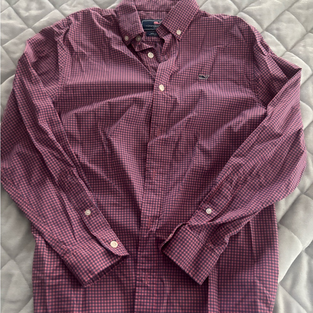 Vineyard Vines Men's maroon and Blue Checkered Shirt